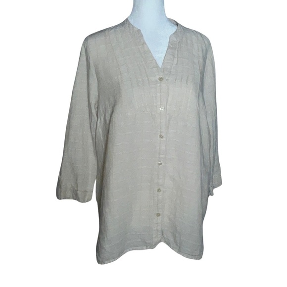 J.Jill Linen Blend Tunic Top Neutral Beige Minimalist 3/4 Sleeve Boho Chic L - Picture 1 of 5